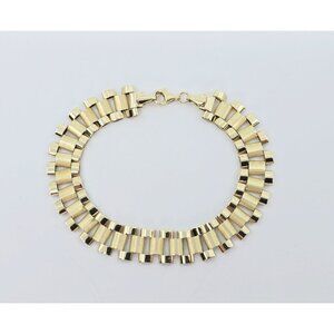 Unique 10K Karat Solid Yellow Gold Designer Rolex Link Chain Bracelet - 7.50" L